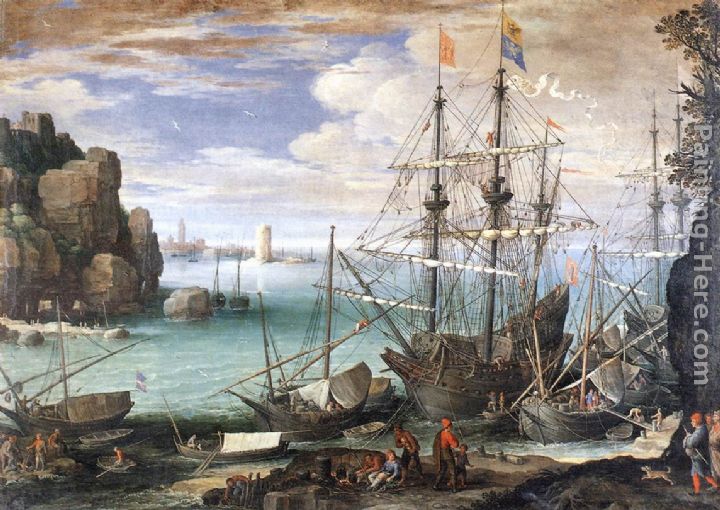 View of a Port painting - Paul Bril View of a Port art painting